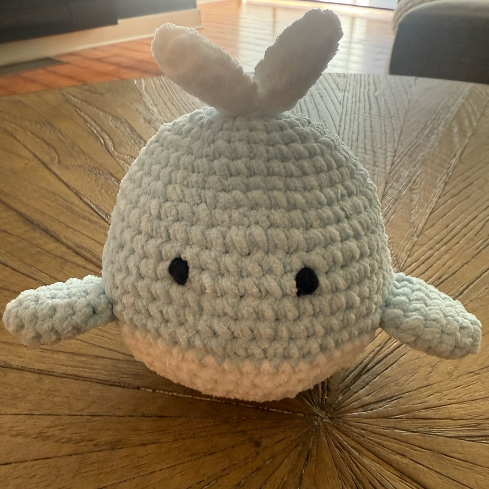 Handmade Fuzzy Blue and White Plush Whale